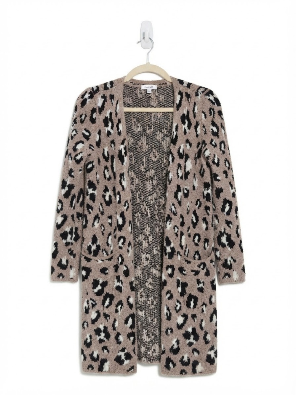 Nine West Taupe, Black & White Leopard-Print Long Cardigan